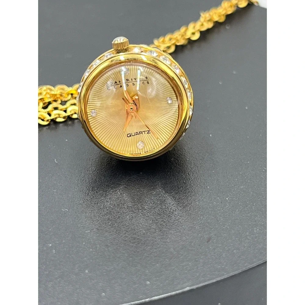Joan Rivers Vintage Gold Tone Watch Pendant Crystal Egg Shape Necklace Works‎